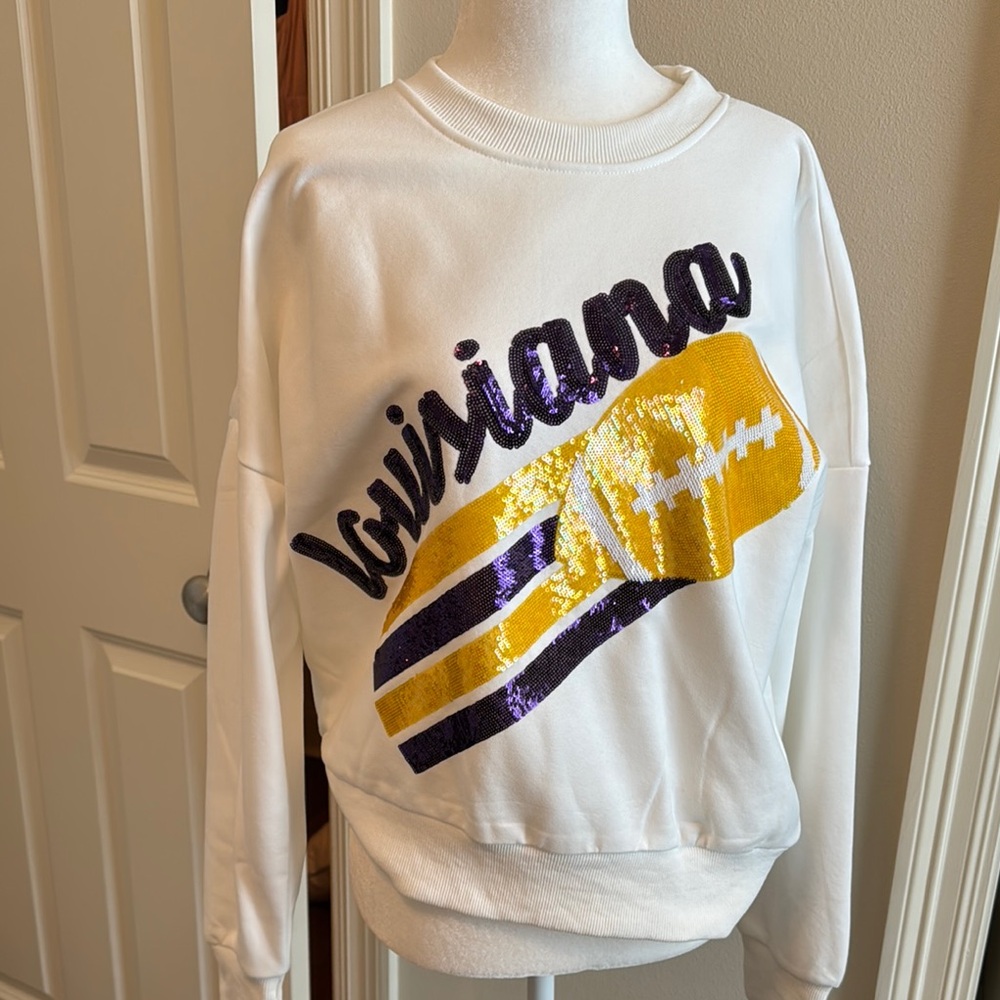White Crewneck Sweater with Retro Graphic Design